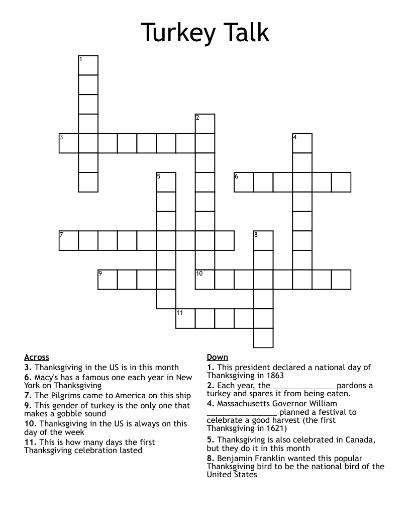 Turkey Talk Crossword WordMint