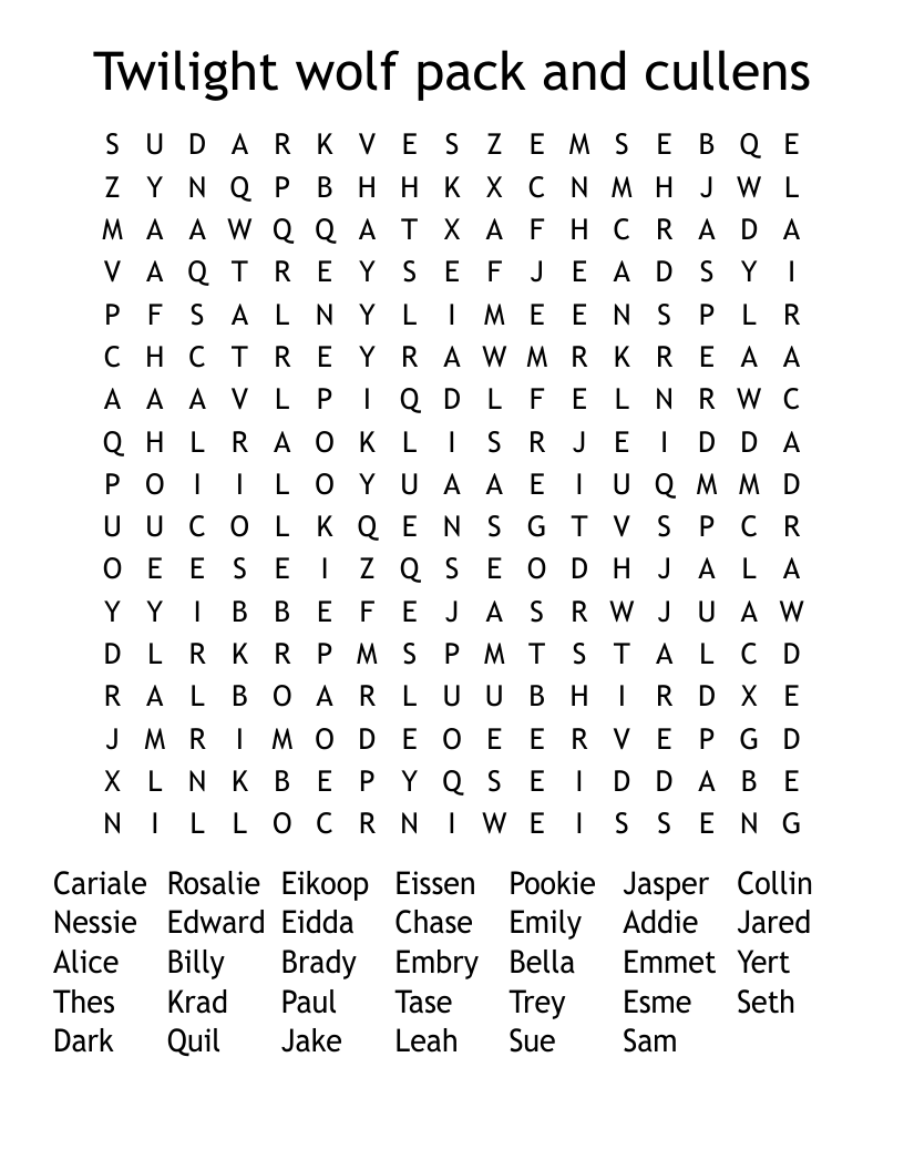 Find 30 Twilight Saga Charcters Word Search WordMint