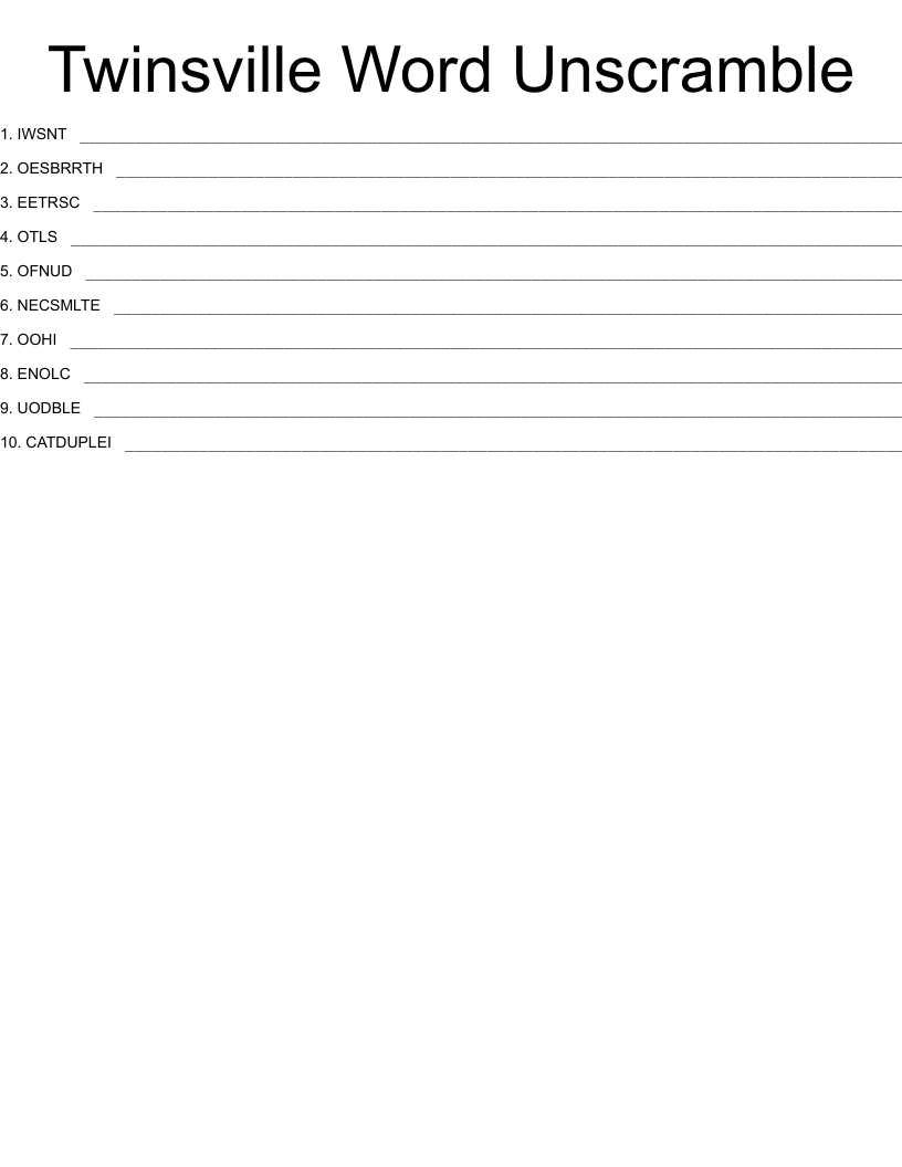 Twinsville Word Unscramble