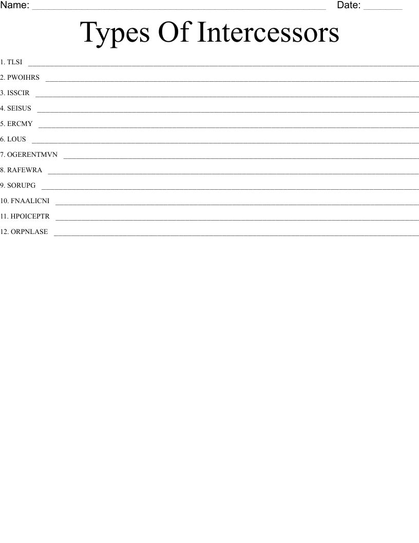 Types Of  Intercessors Word Scramble