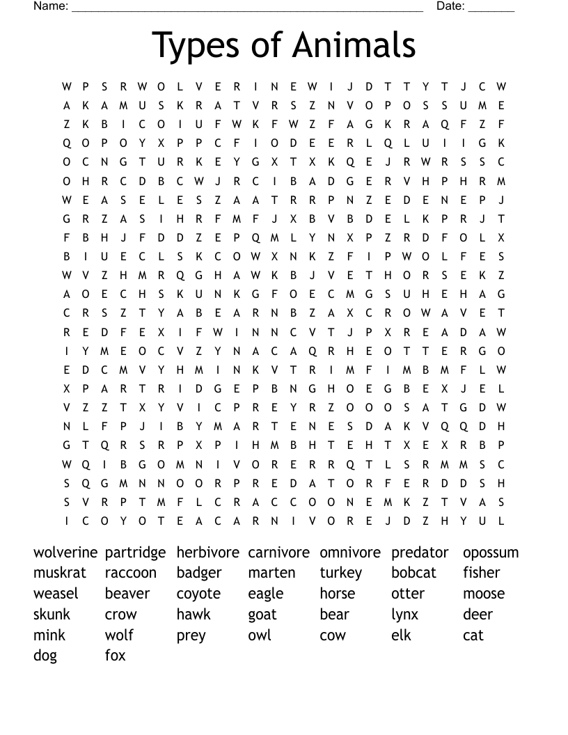 Forest Animals Word Search WordMint