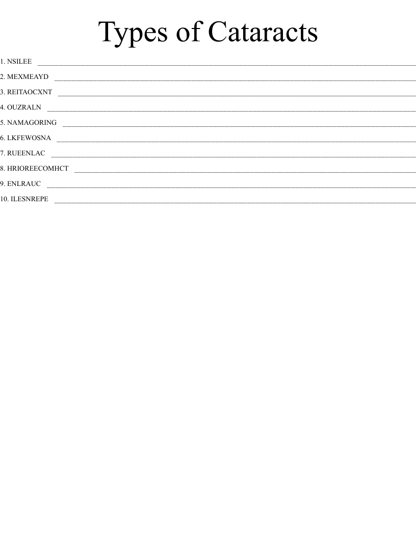 Types of Cataracts Word Scramble