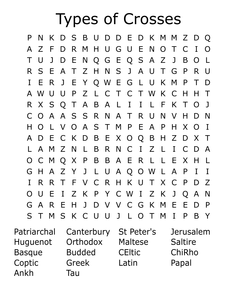 Types of Crosses Word Search