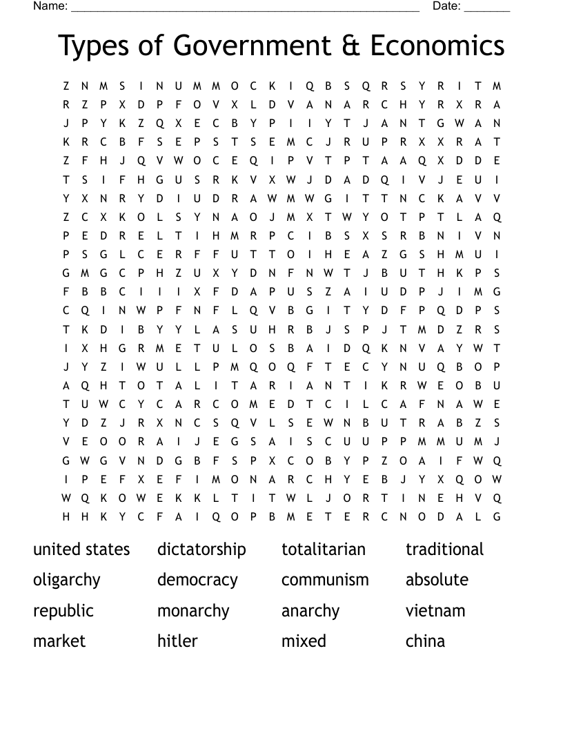Types Of Government Word Search WordMint