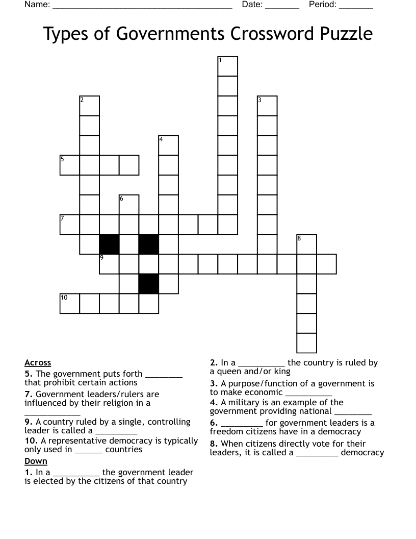 Types Of Government Worksheet Answers
