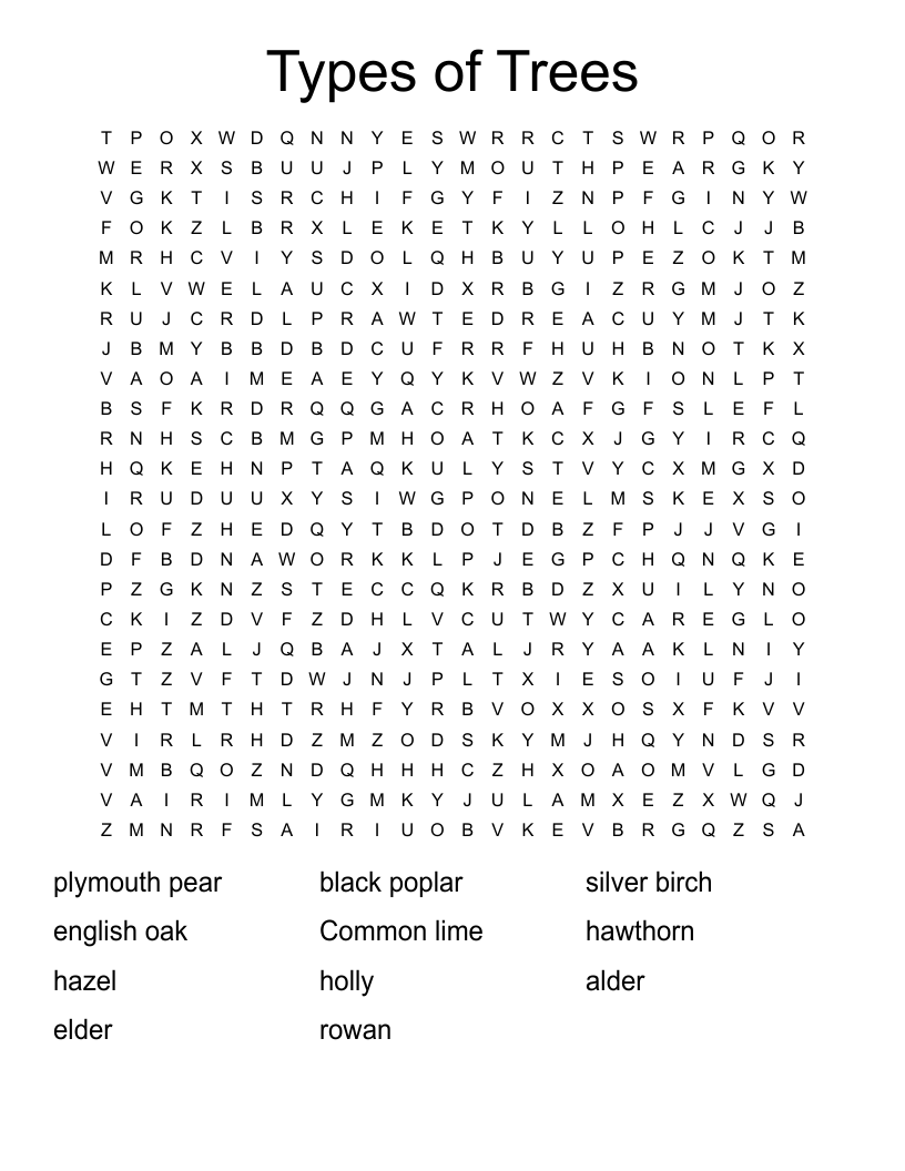 Types Of Trees Word Search WordMint