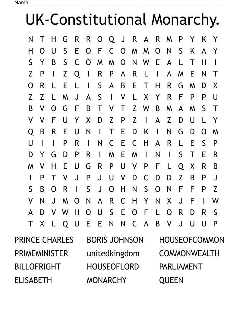 UK-Constitutional Monarchy. Word Search