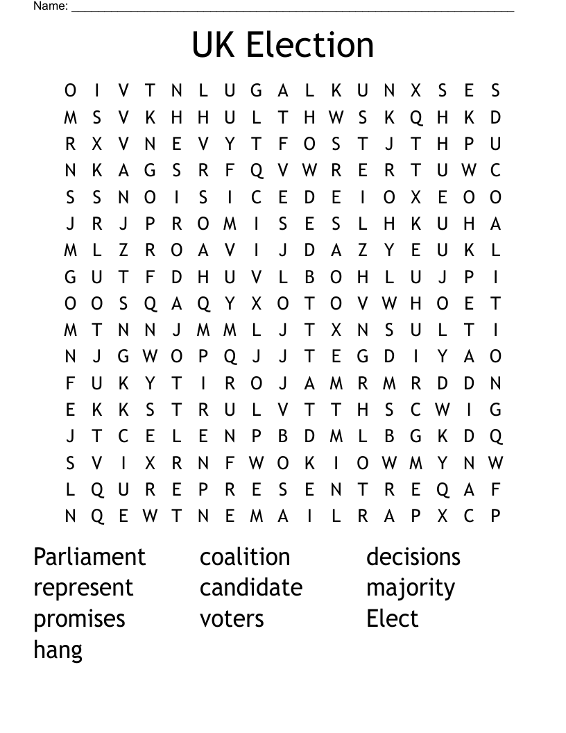 UK Election Word Search