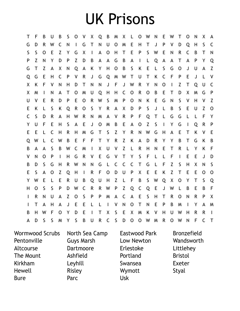 UK Prisons Word Search