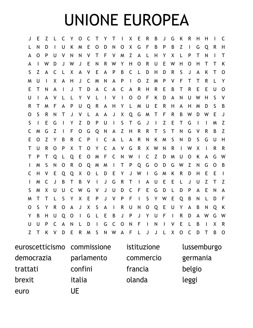 UNIONE EUROPEA Word Search