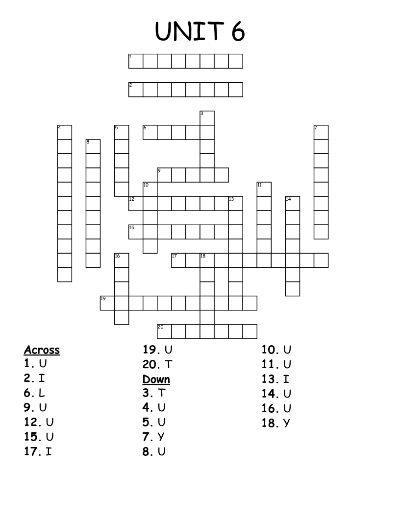 UNIT 6 Crossword WordMint
