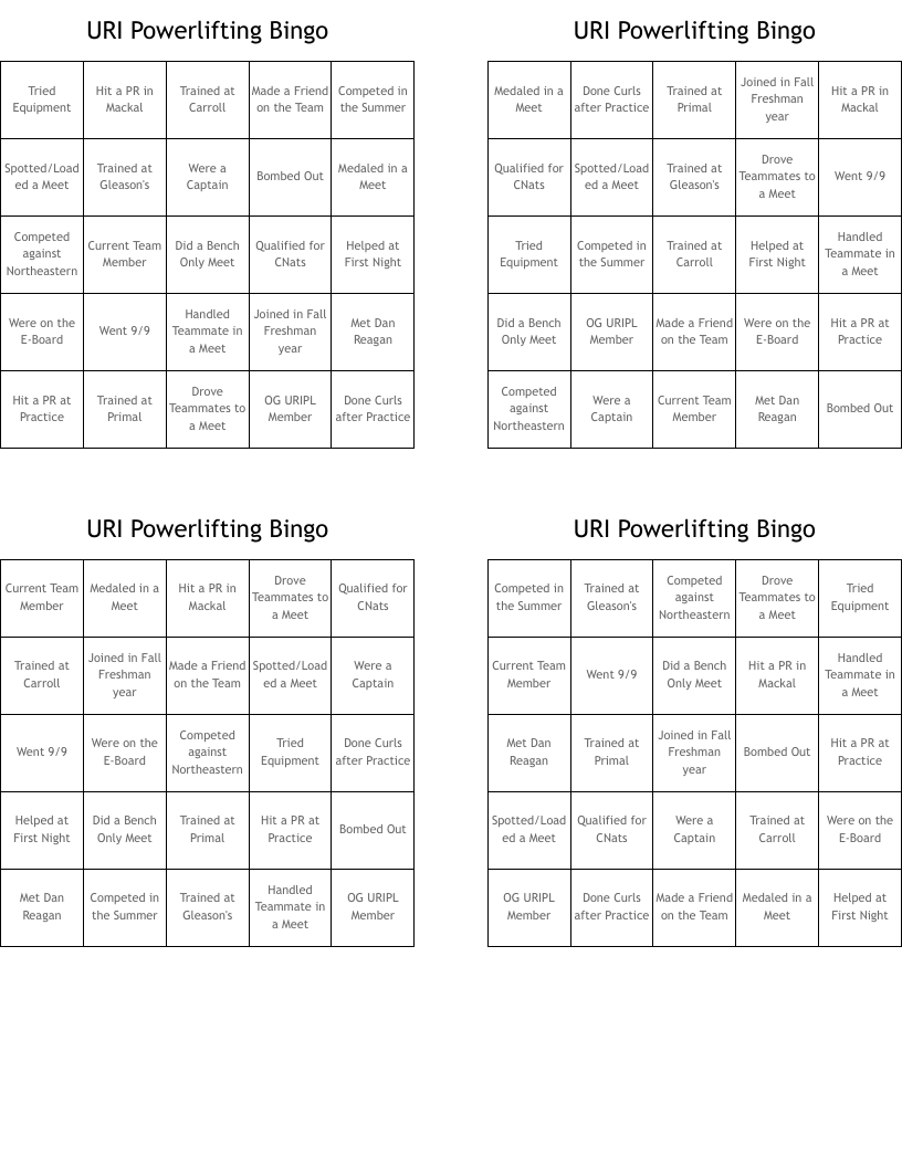 URI Powerlifting Bingo
