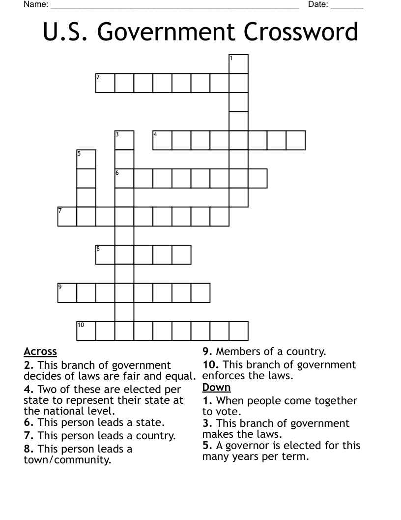 U S Government Crossword WordMint