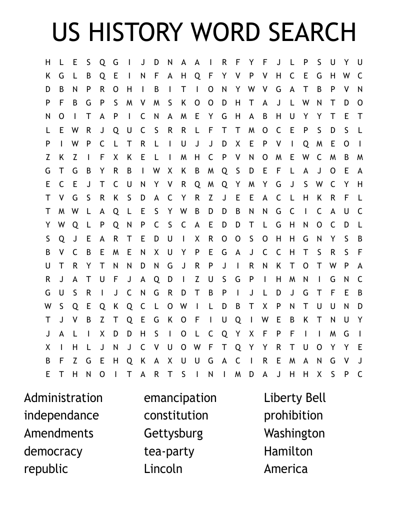 US HISTORY WORD SEARCH