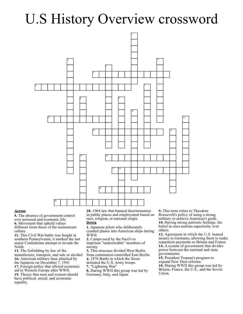 U.S History Overview crossword