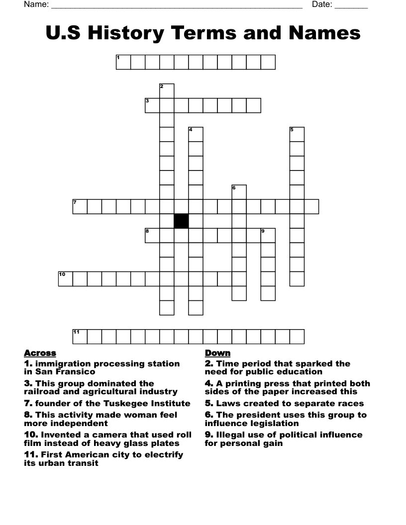 U.S History Terms and Names  Crossword