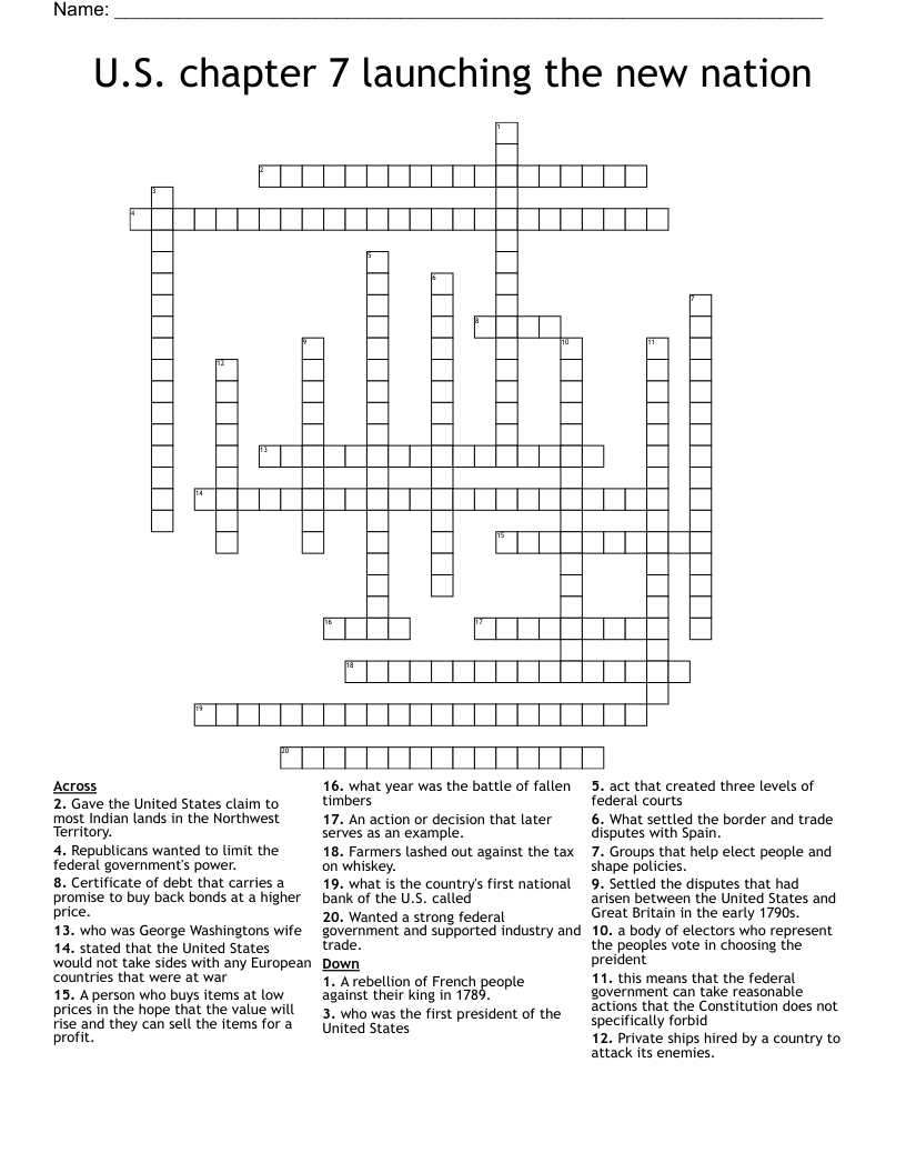 A New Nation Crossword Puzzle Answers