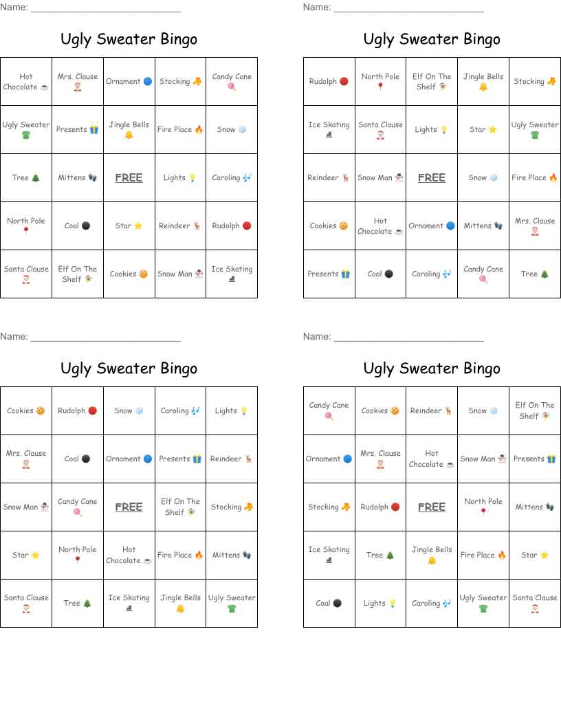 Ugly Sweater Bingo 