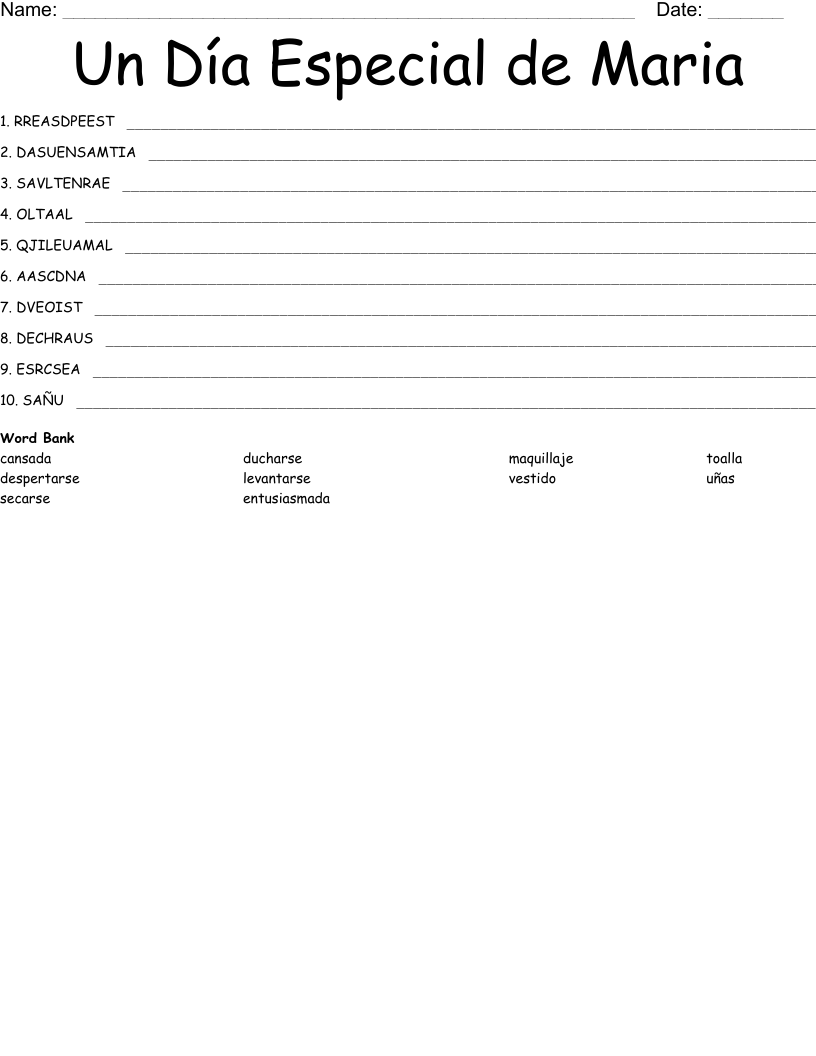 Un Día Especial de Maria Word Scramble