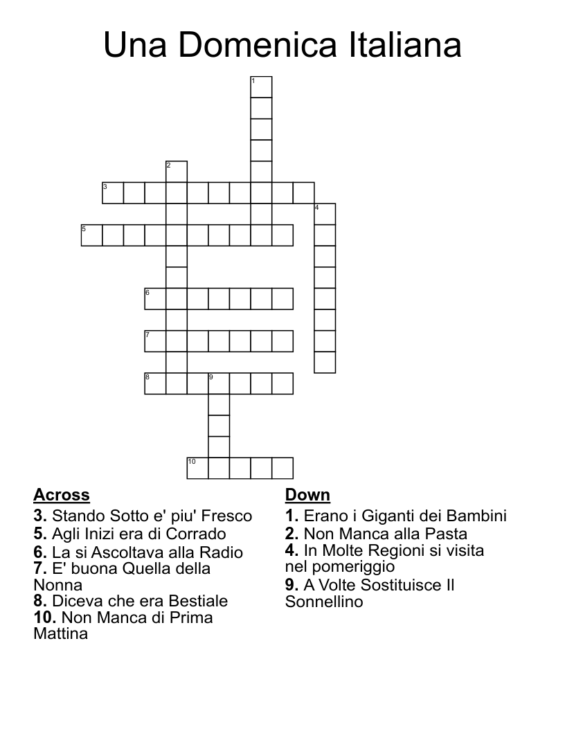 Una Domenica Italiana Crossword