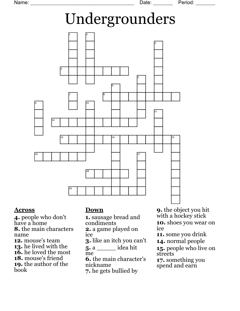 Undergrounders Crossword