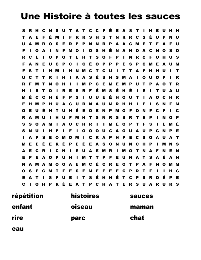 Une Histoire à toutes les sauces Word Search WordMint