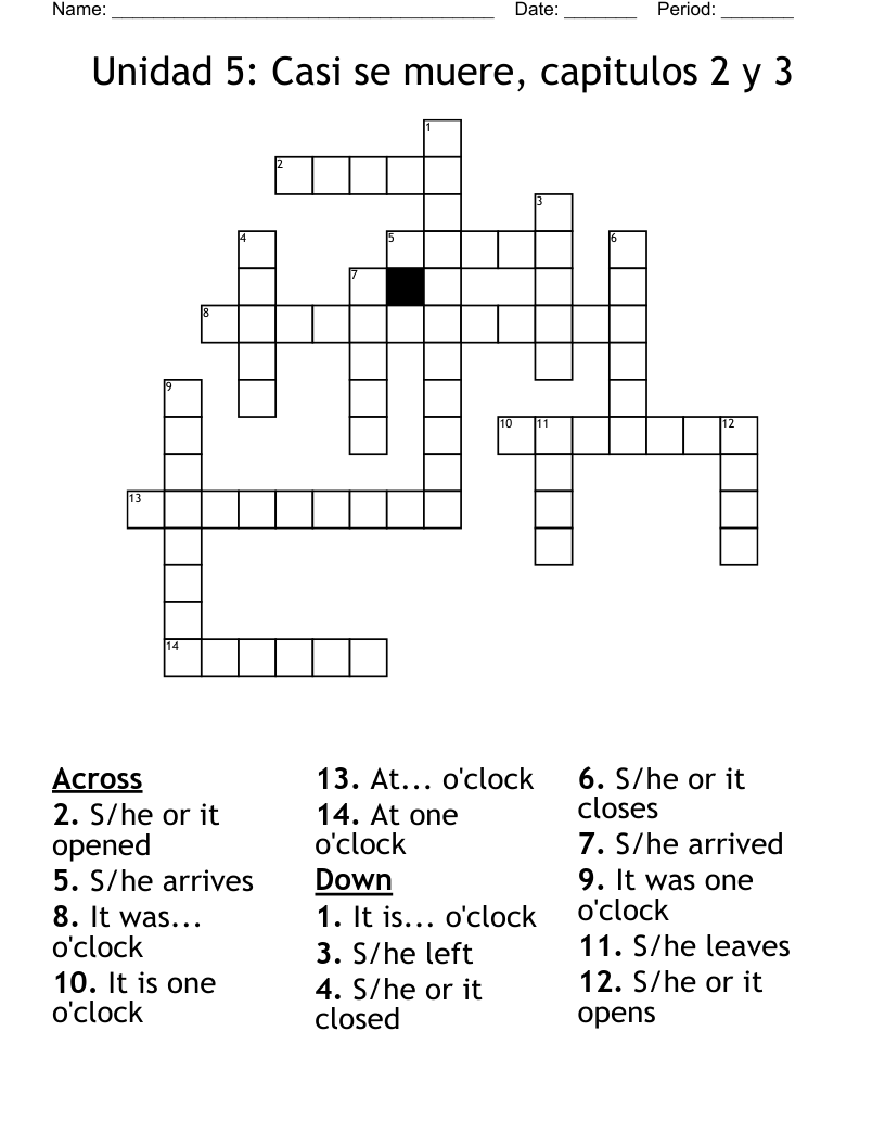 Unidad 5: Casi se muere, capitulos 2 y 3 Crossword
