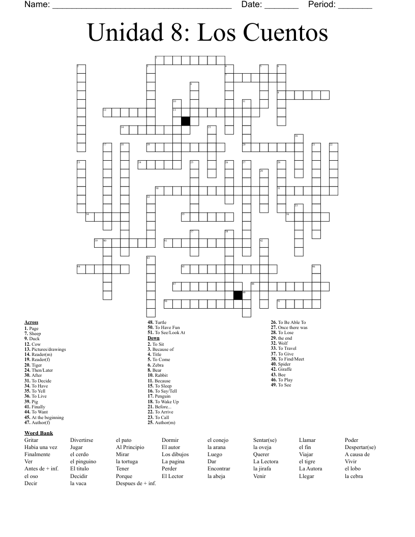 Unidad 8: Los Cuentos Crossword