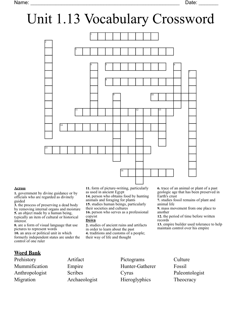 Unit 1.13 Vocabulary Crossword 