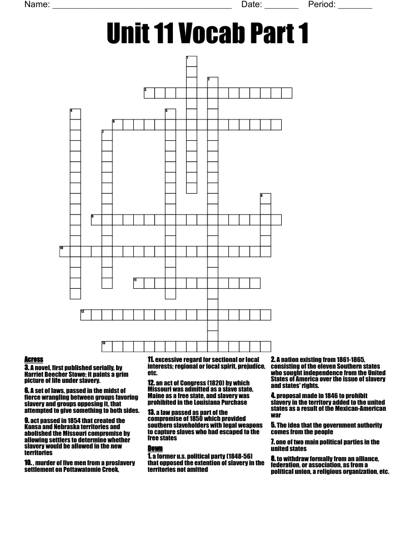 Unit 11 Vocab Part 1 Crossword