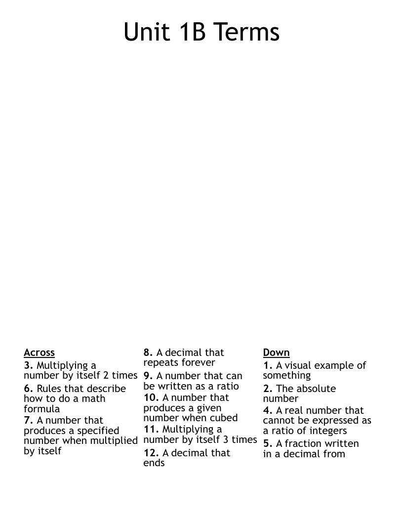 Unit 1B Terms  Crossword