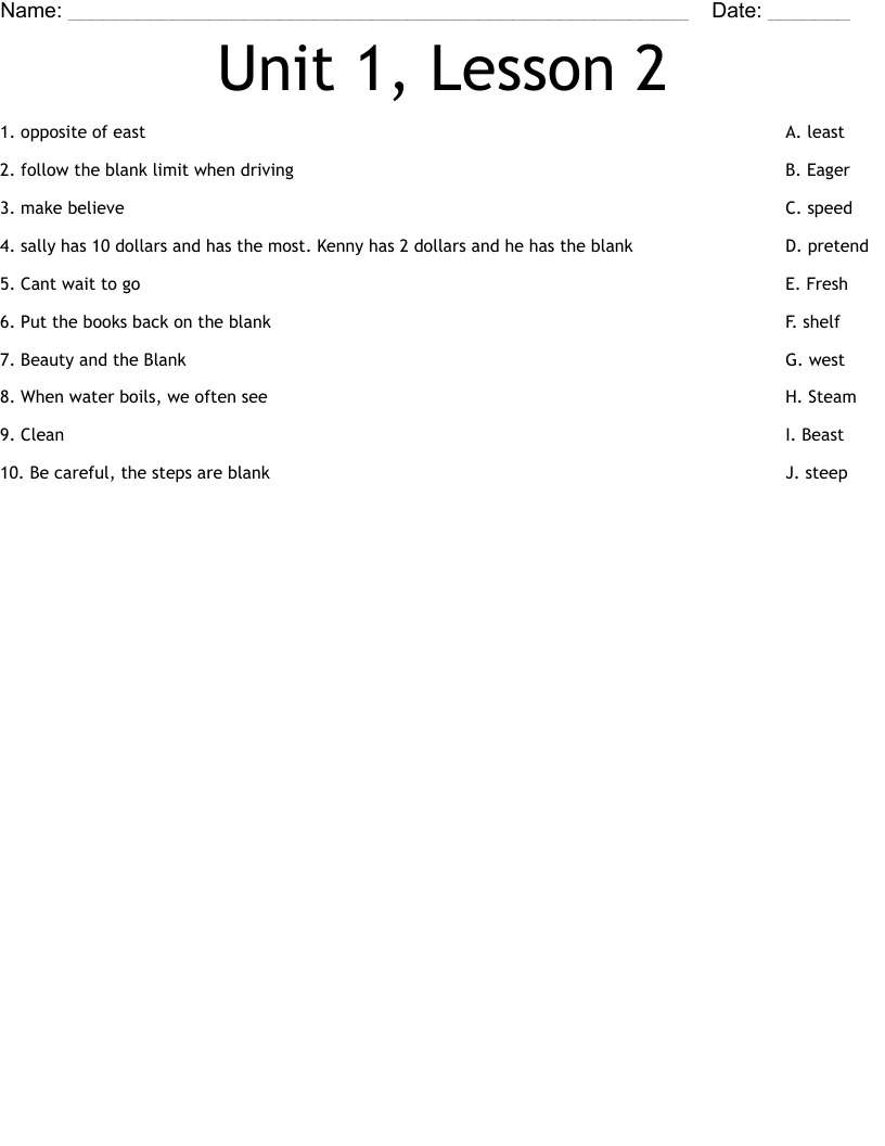 Unit 1, Lesson 2 Worksheet - WordMint