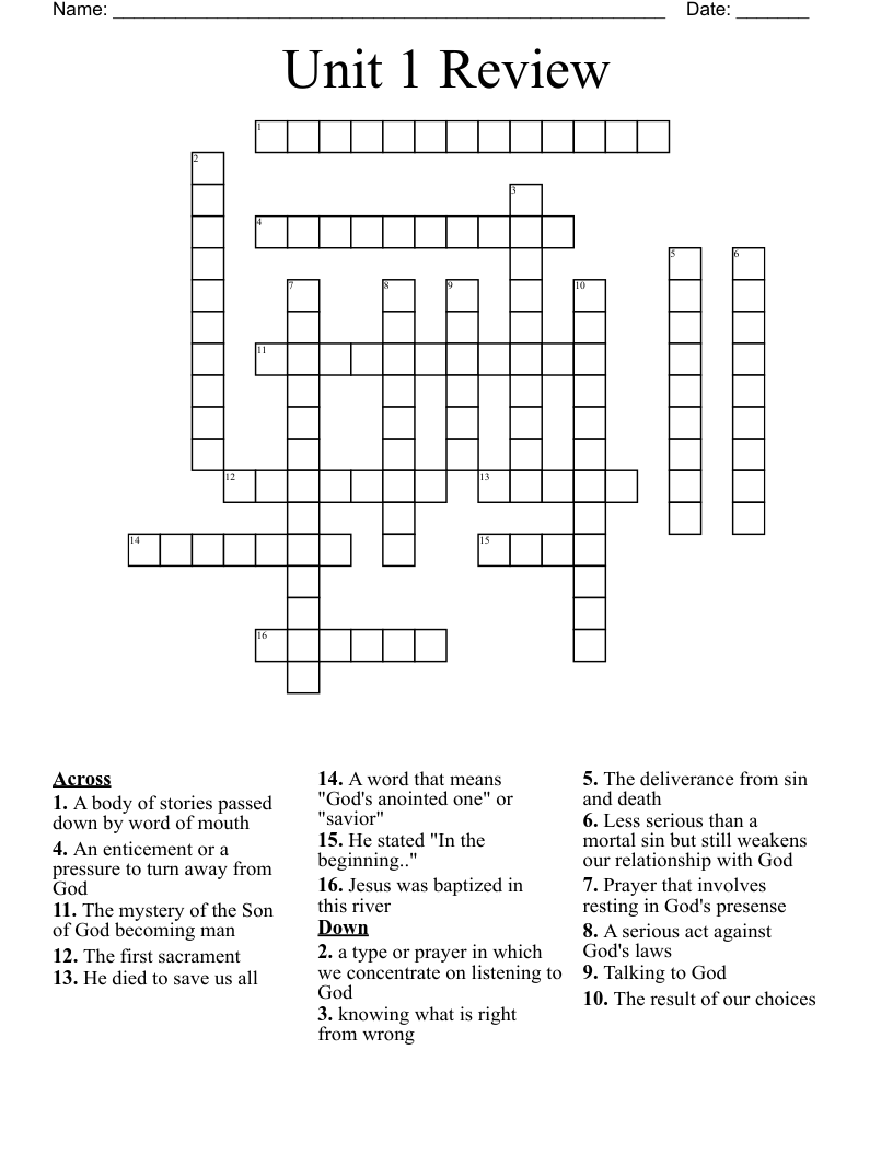 Unit 1 Review Crossword