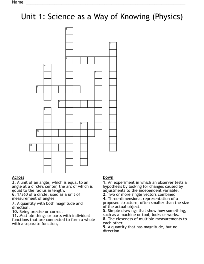Unit 1: Science as a Way of Knowing (Physics) Crossword