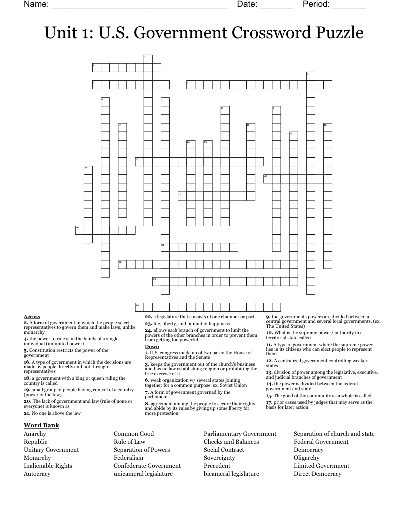 Unit 1 U S Government Crossword Puzzle WordMint