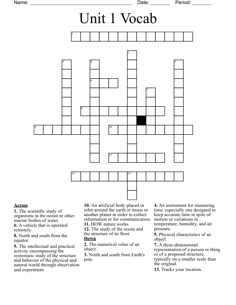 Unit 1 Vocab Crossword