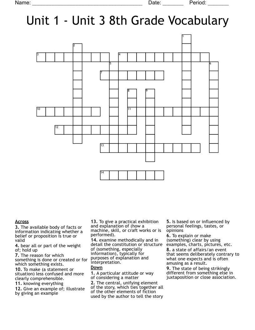 Unit 1 - Unit 3 8th Grade Vocabulary Crossword - WordMint
