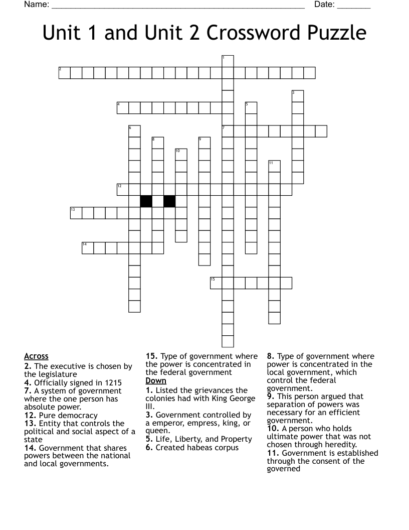 Unit 1 And Unit 2 Crossword Puzzle WordMint