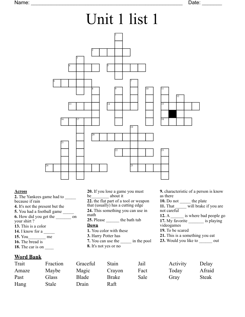Unit 1 list 1 Crossword WordMint
