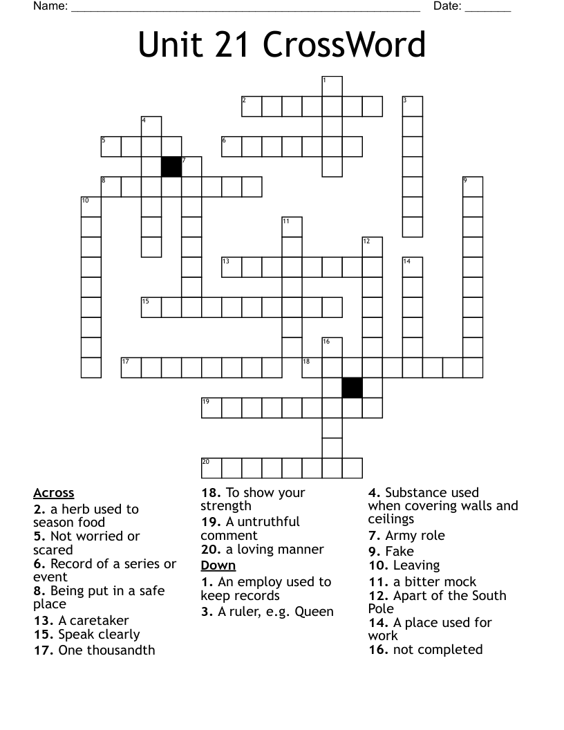 Unit 21 CrossWord WordMint