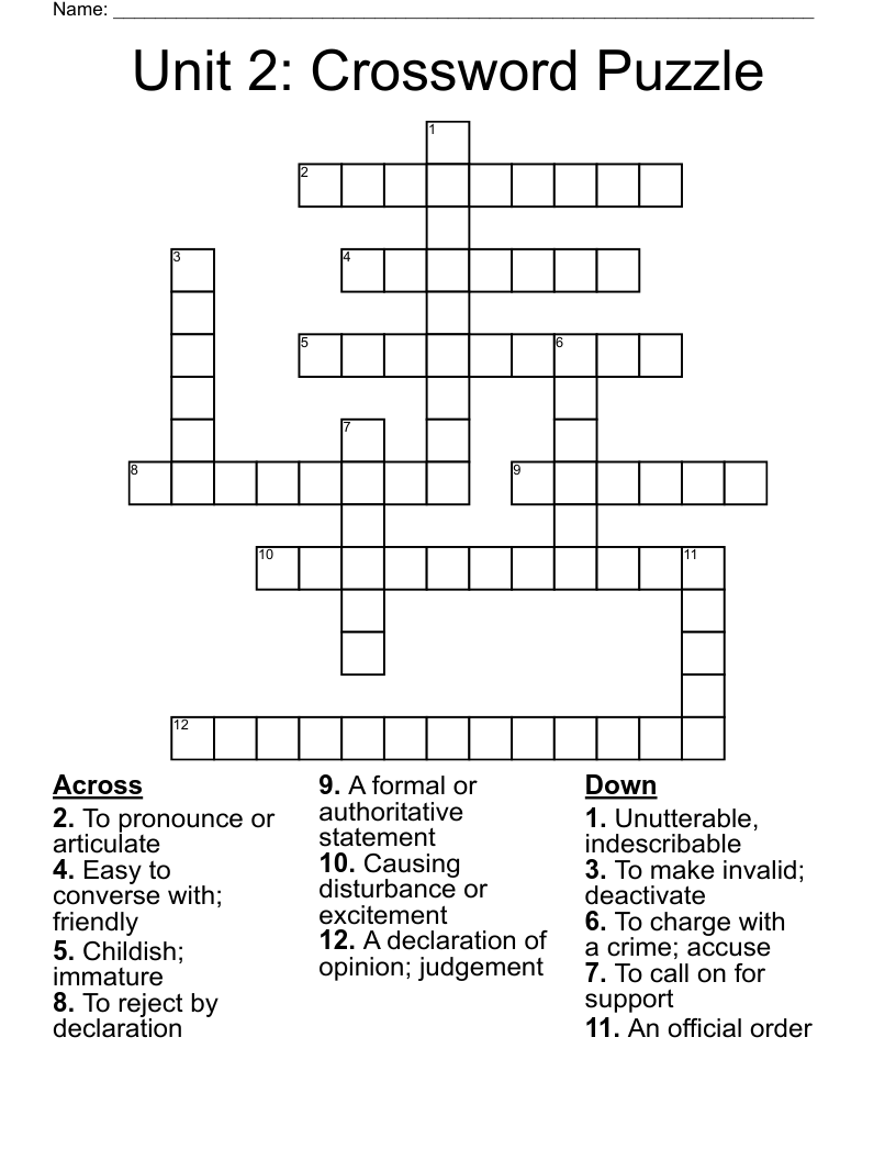 Unit 2 Crossword Puzzle WordMint