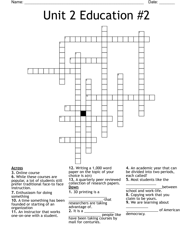 Unit 2 Education #2 Crossword