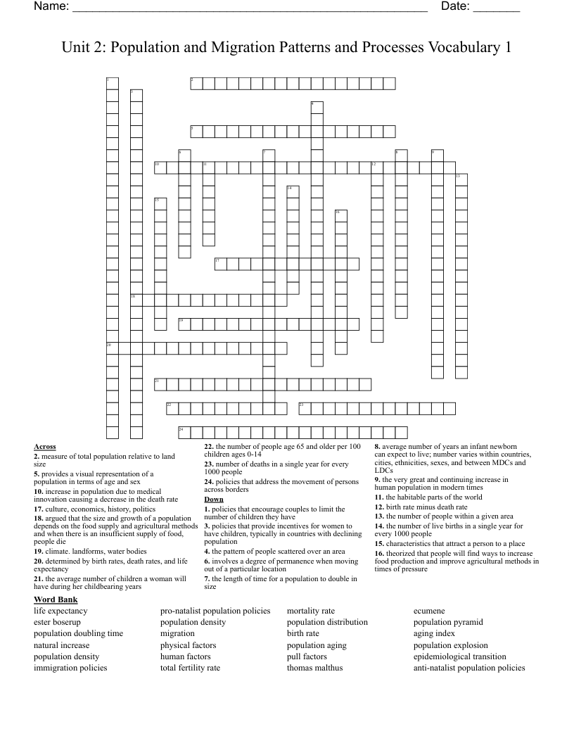 Population And Migration Crossword WordMint Population And Migration Crossword WordMint