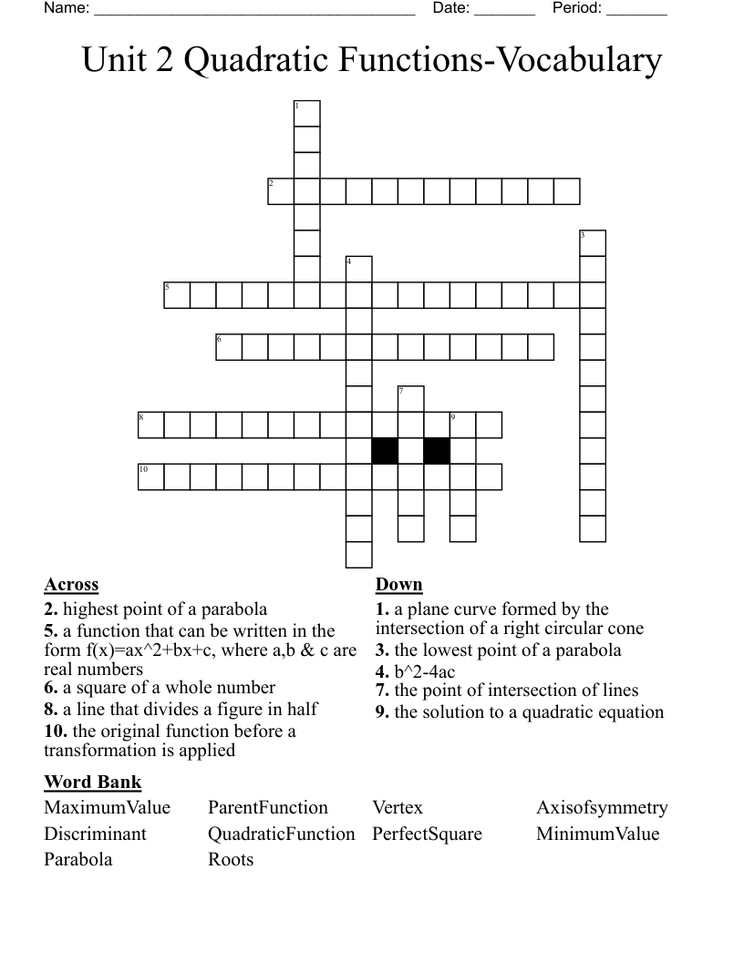 Algebra 1 Crossword Puzzle WordMint