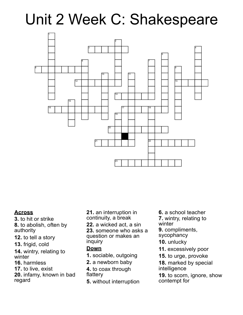 Unit 2 Week C Shakespeare Crossword WordMint