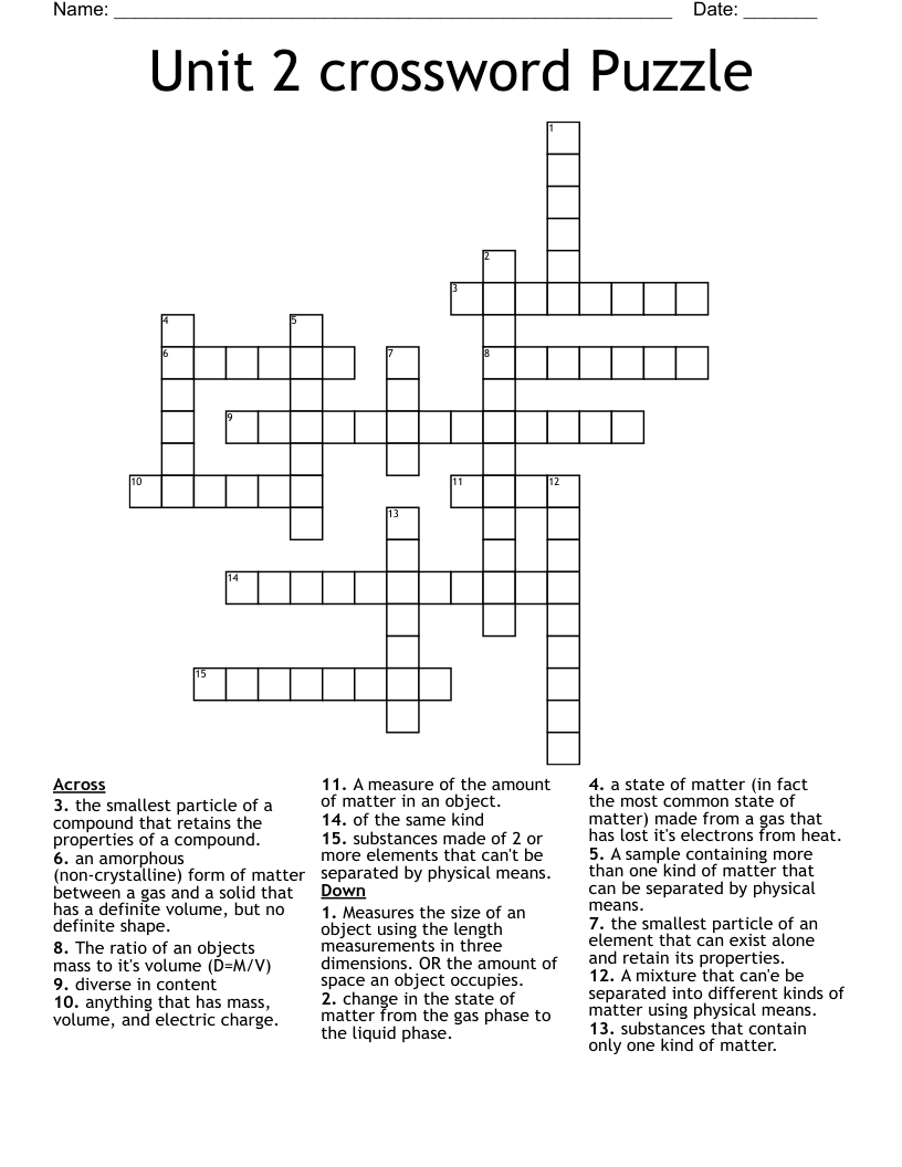 Unit 2 Crossword Puzzle WordMint