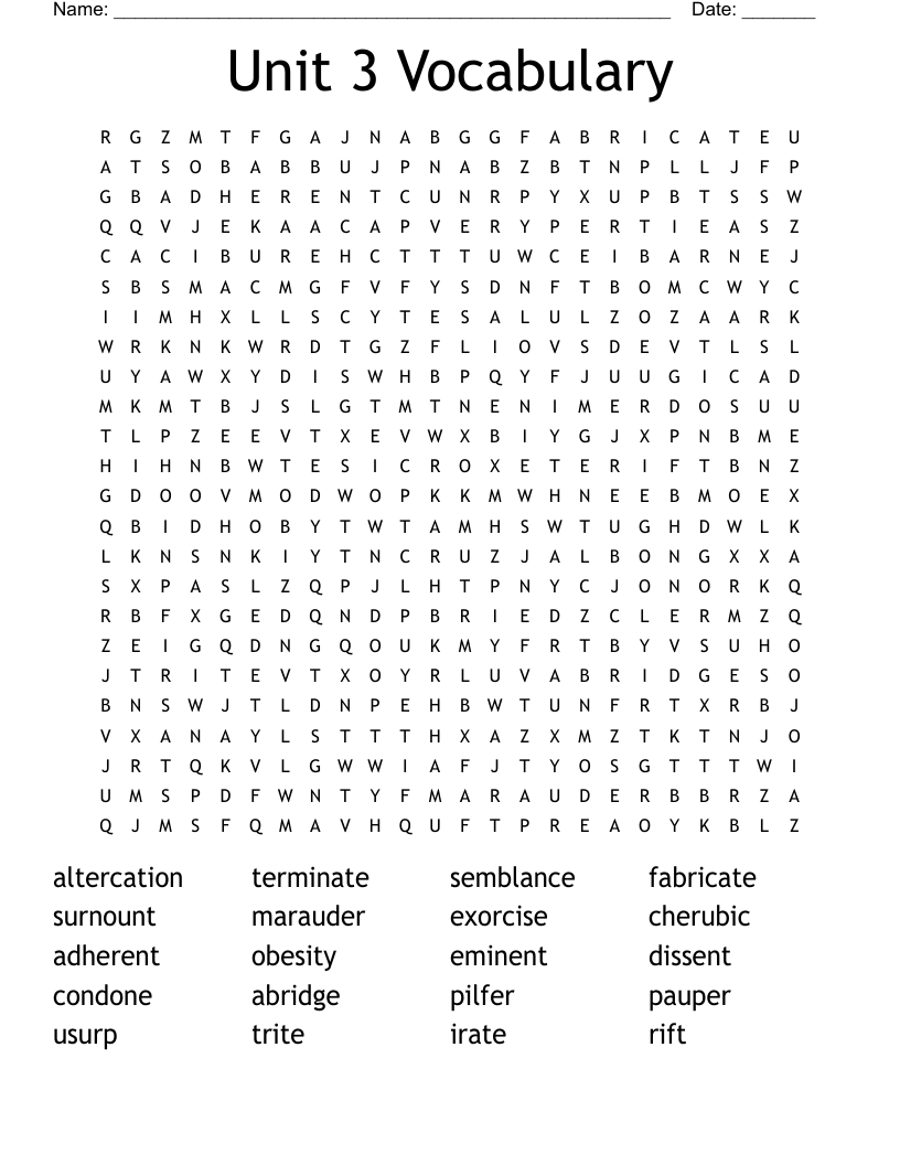 Unit 3 Vocabulary Word Search WordMint