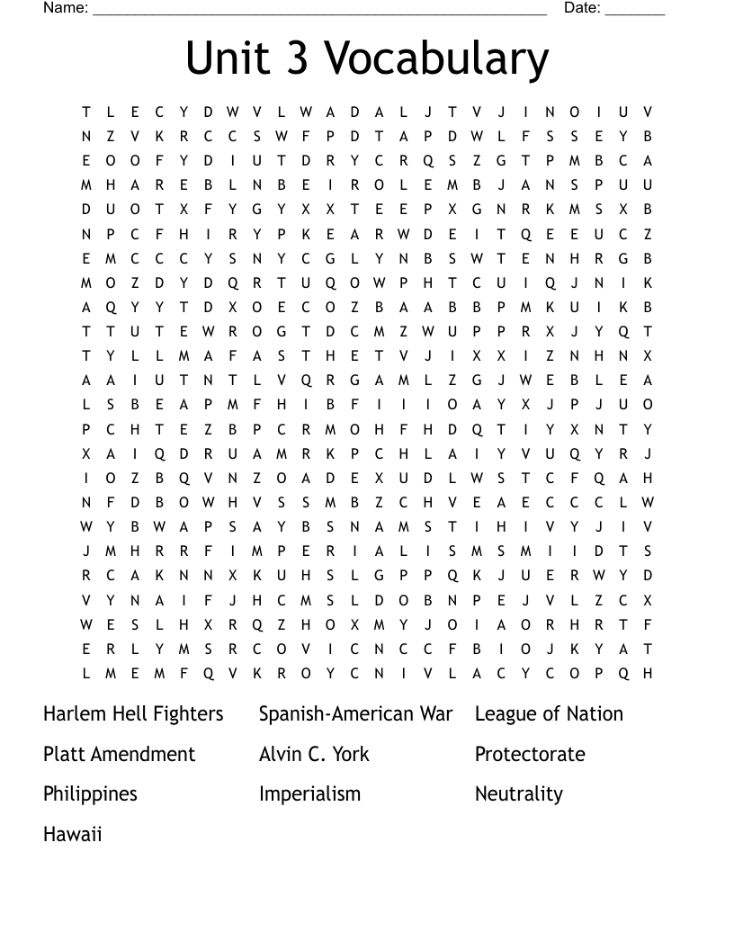 Unit 3 Vocabulary  Word Search