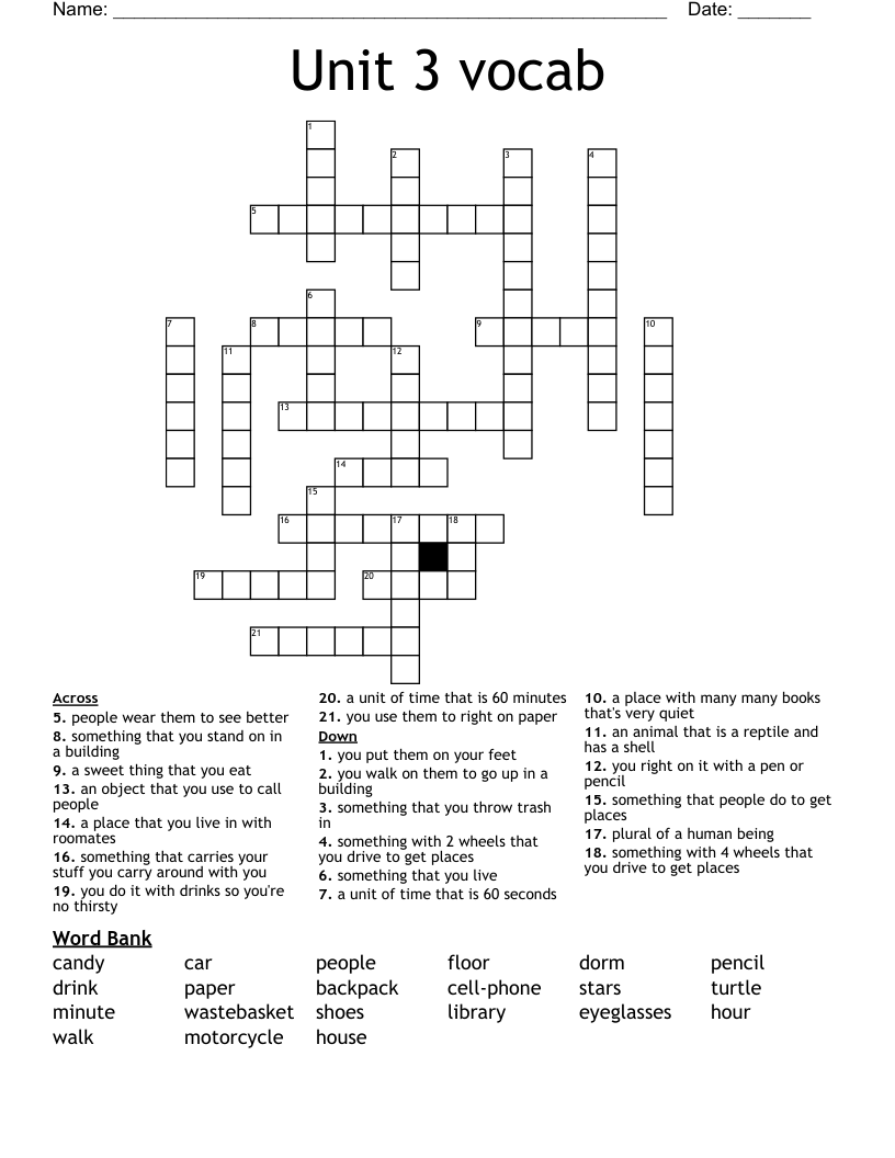 Unit 3 vocab Crossword WordMint