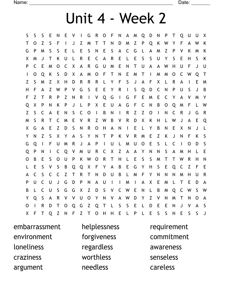 Unit 4 - Week 2 Word Search